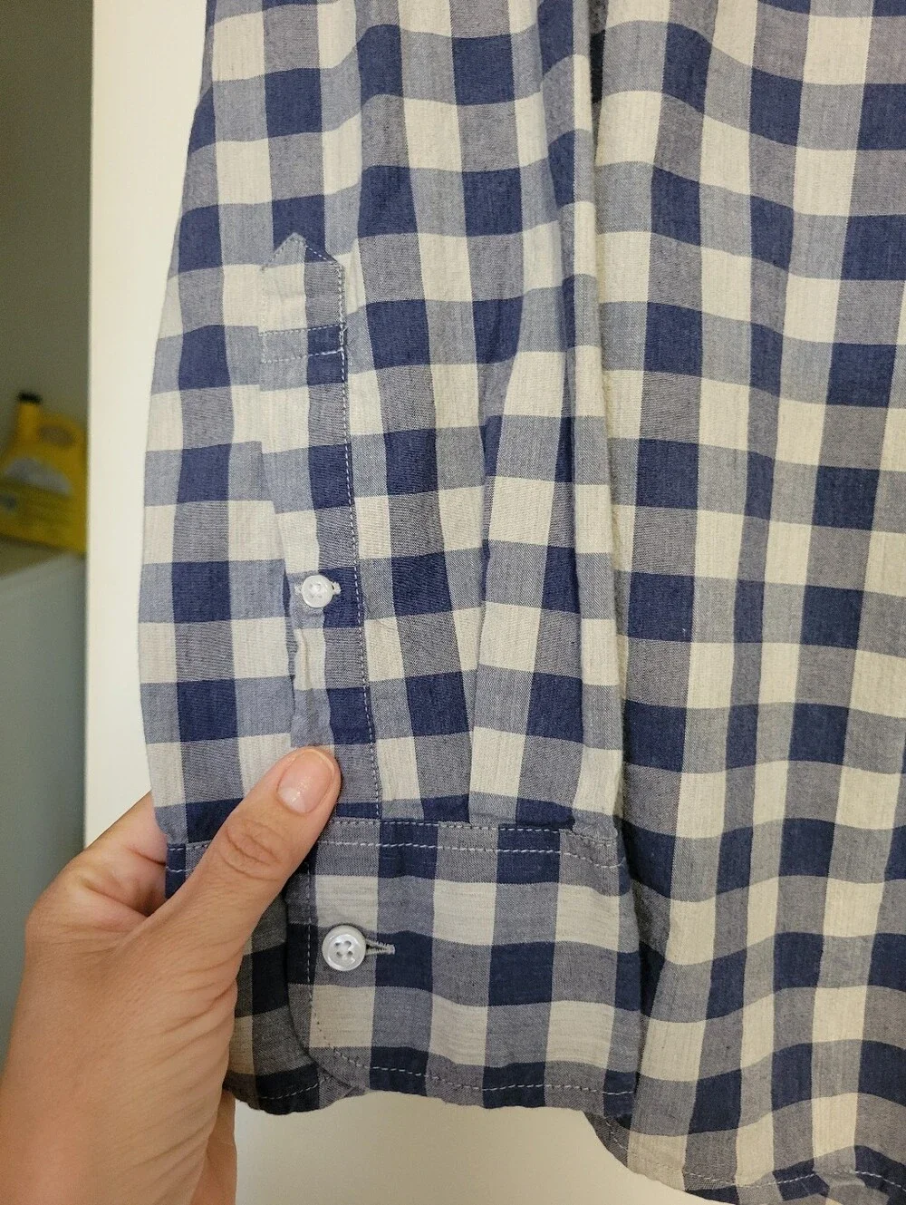 J.Crew Stretch Secret Wash Shirting Cotton Poplin Shirt Heatered Gingham Blue L